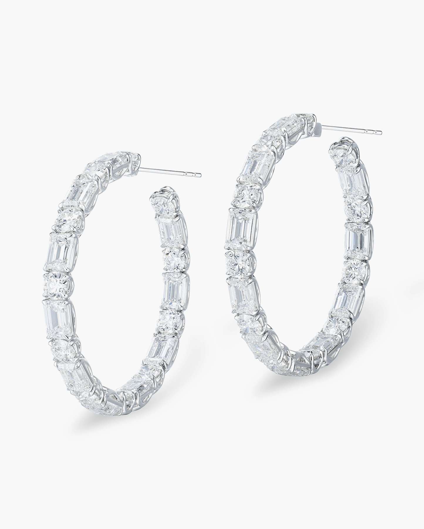 Emerald Cut and Round Brilliant Cut Diamond Hoop Earrings (1.00 carat)