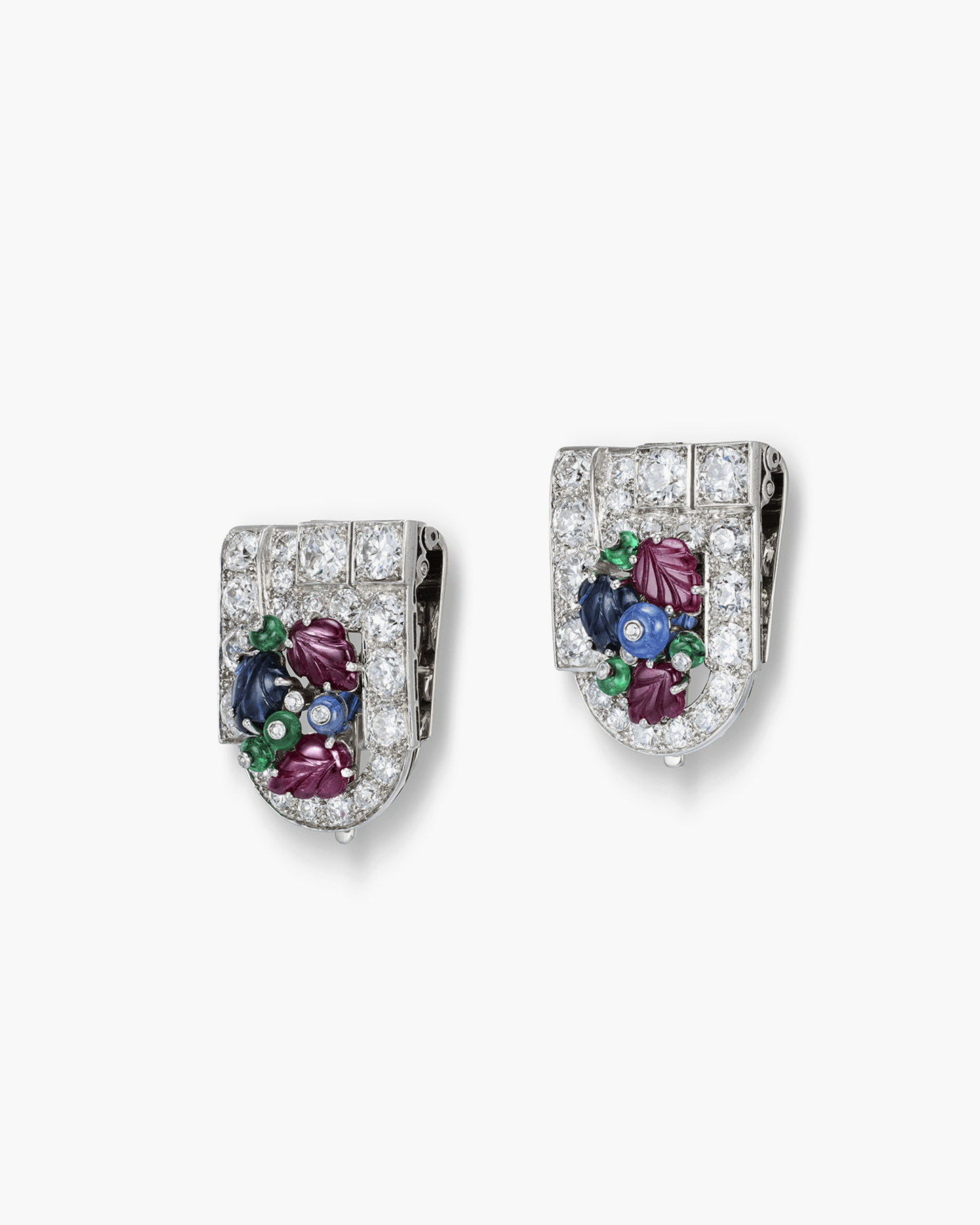Art Deco Diamond Tutti Frutti Double Clips by Mauboussin