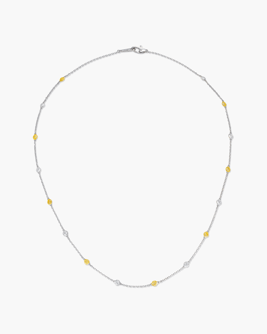 Round Brilliant Cut White and Yellow Diamond Necklace, 0.96 carats