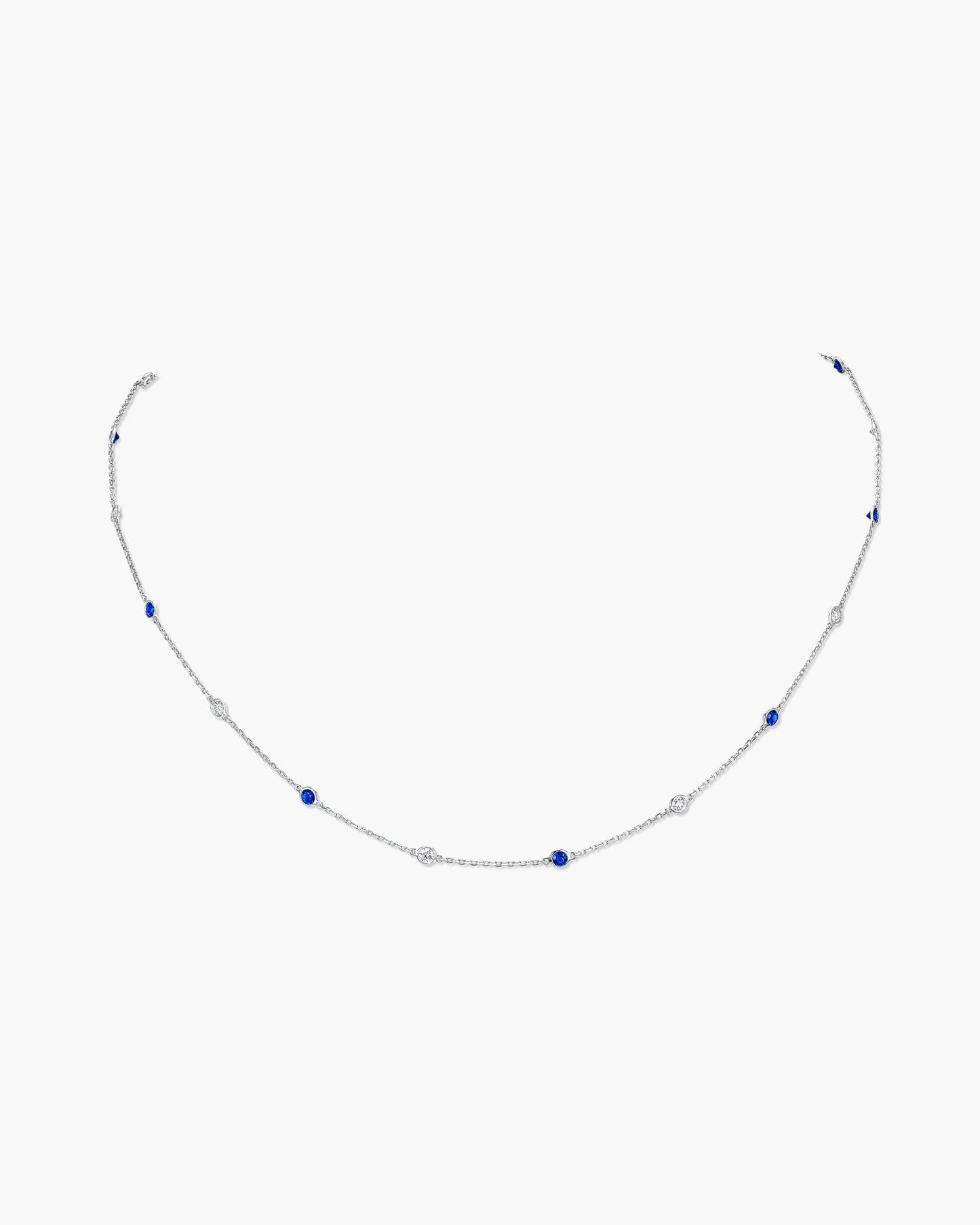 Round Brilliant Cut Sapphire and Diamond Necklace, 1.16 carats