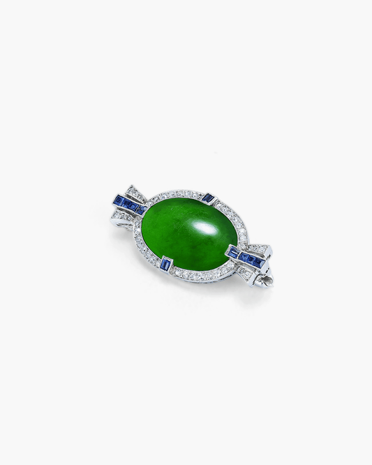 Art Deco Jade, Sapphire and Diamond Brooch by Dreicer & Co.