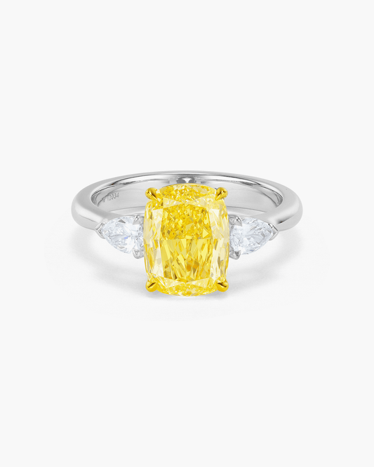 2.62 carat Cushion Cut Yellow and White Diamond Ring