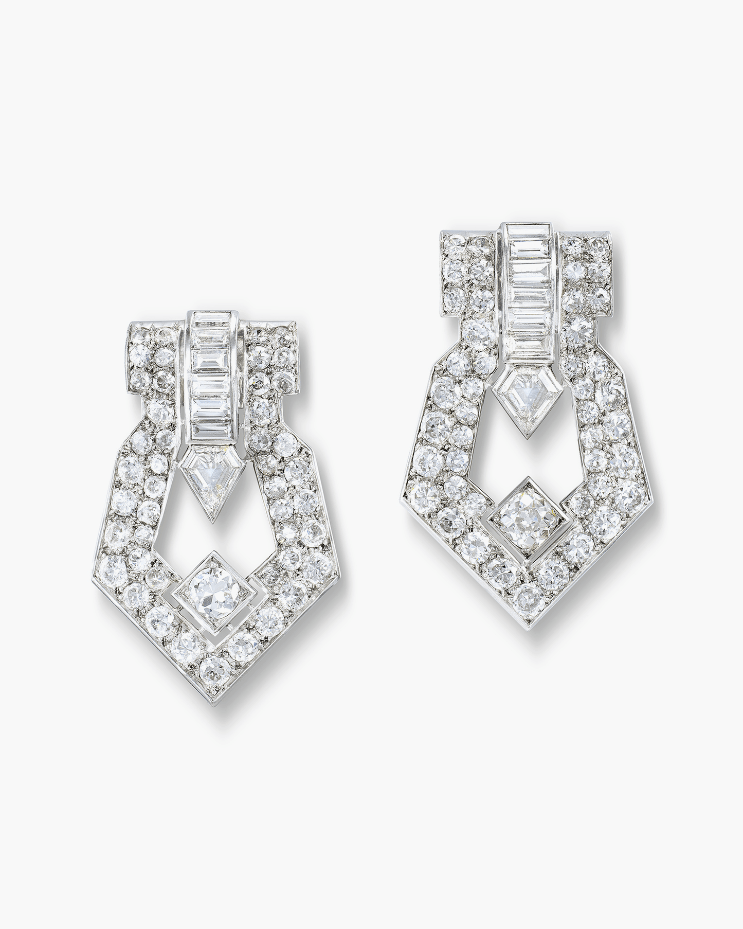 Art Deco Diamond Double Clip Brooches