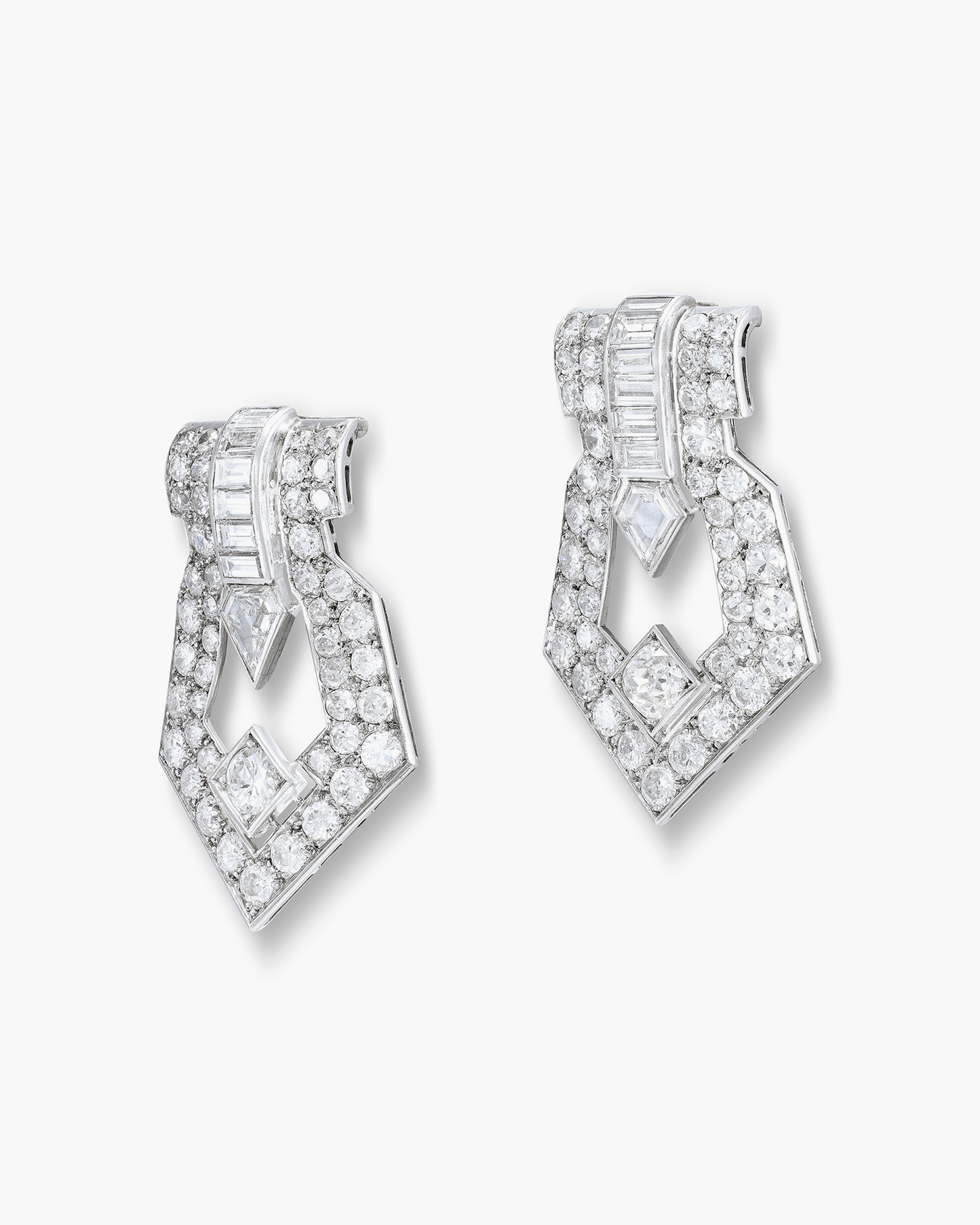 Art Deco Diamond Double Clip Brooches