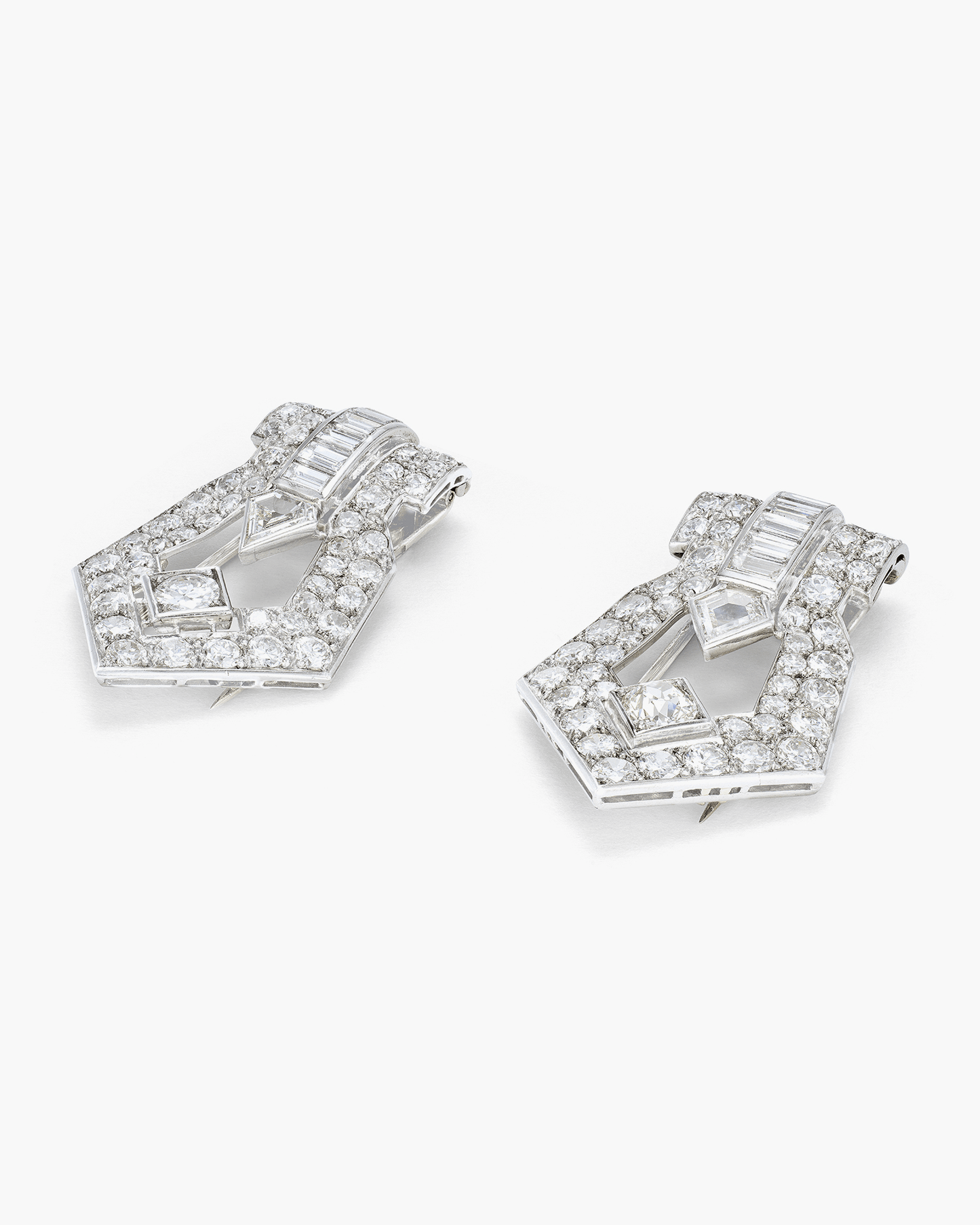 Art Deco Diamond Double Clip Brooches