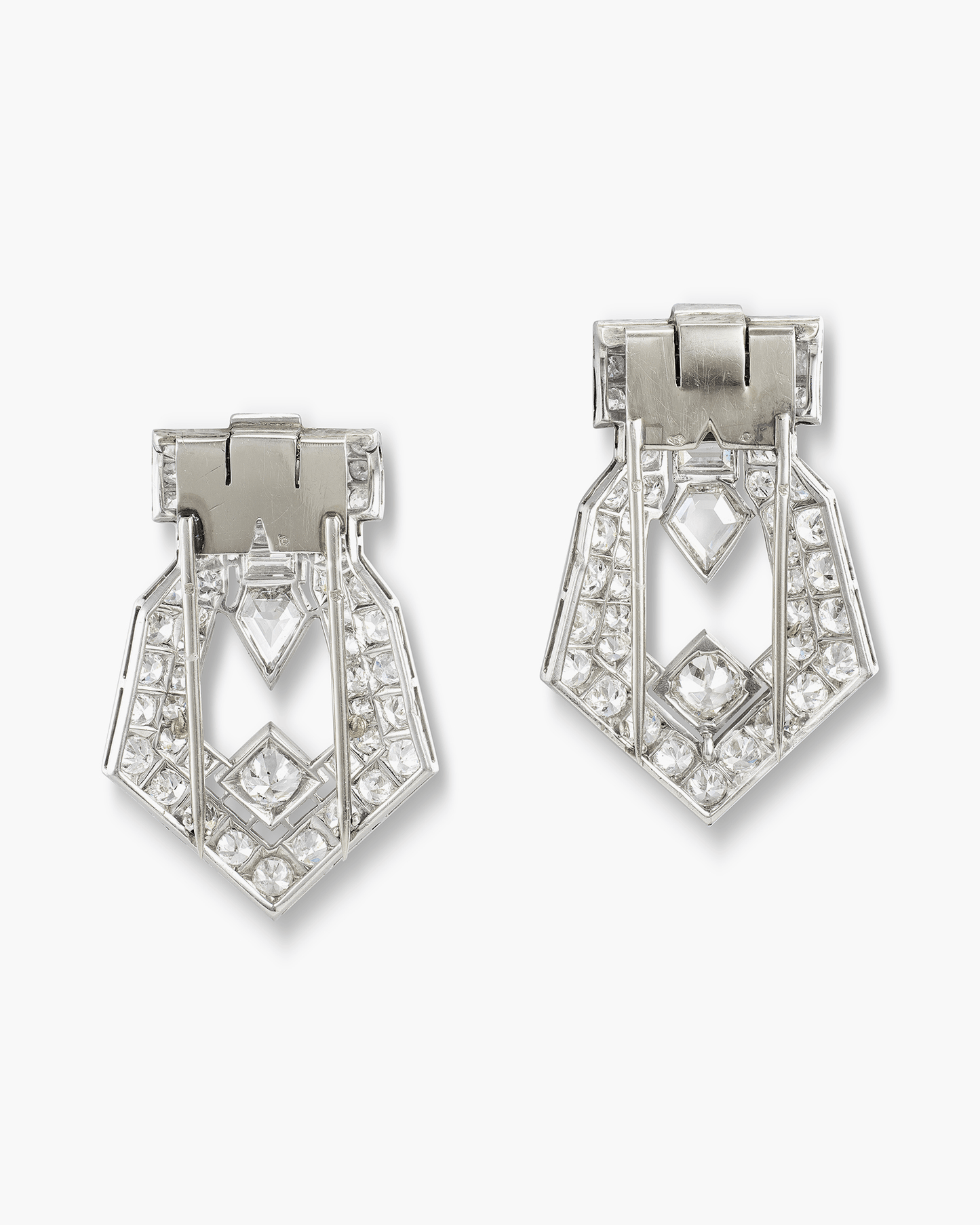 Art Deco Diamond Double Clip Brooches