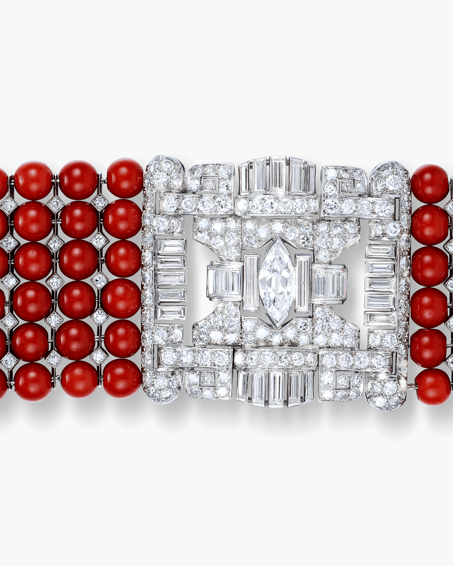 Art Deco Coral and Diamond Bracelet