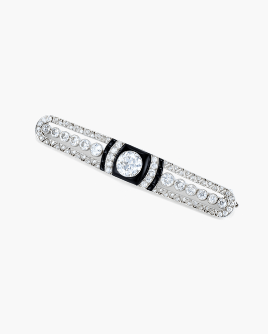Art Deco Diamond and Onyx Brooch