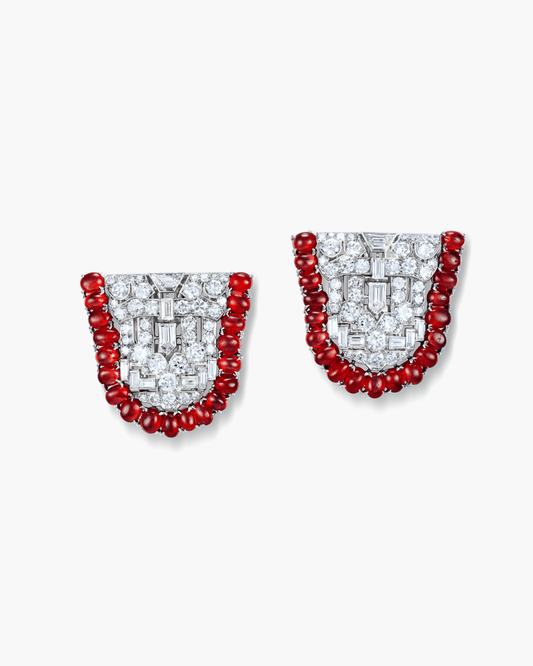 Art Deco Ruby and Diamond Double Clip Brooches