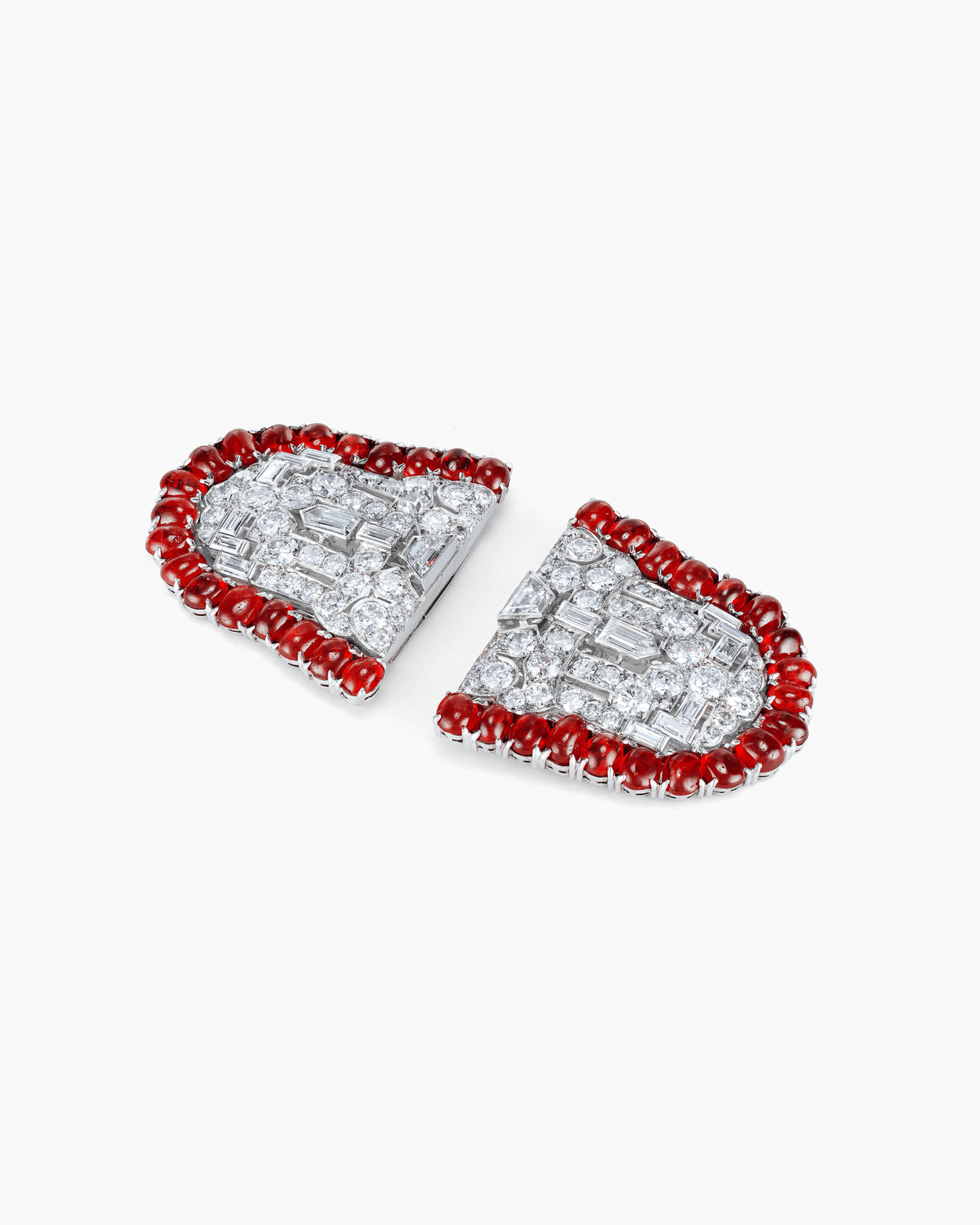 Art Deco Ruby and Diamond Double Clip Brooches