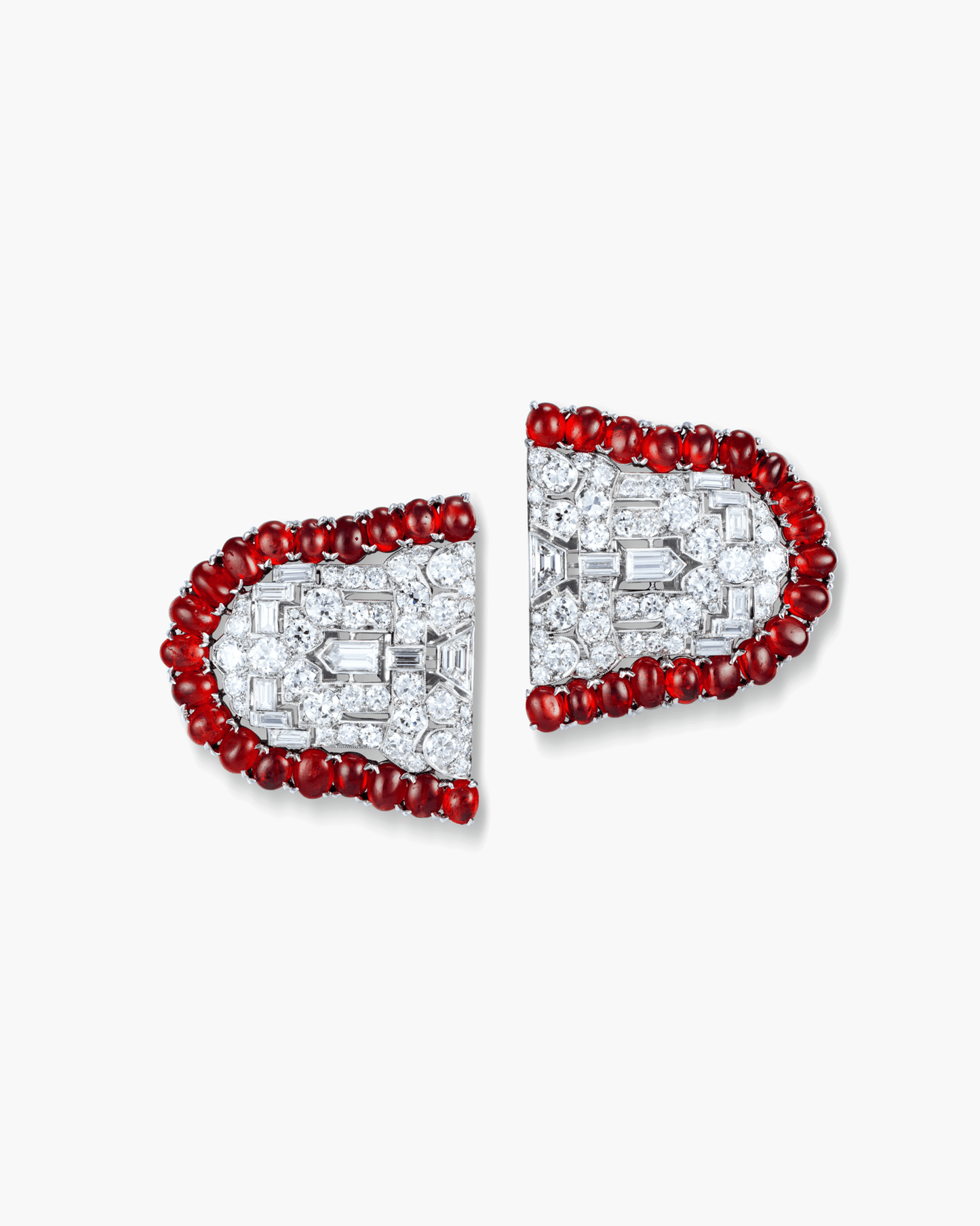 Art Deco Ruby and Diamond Double Clip Brooches