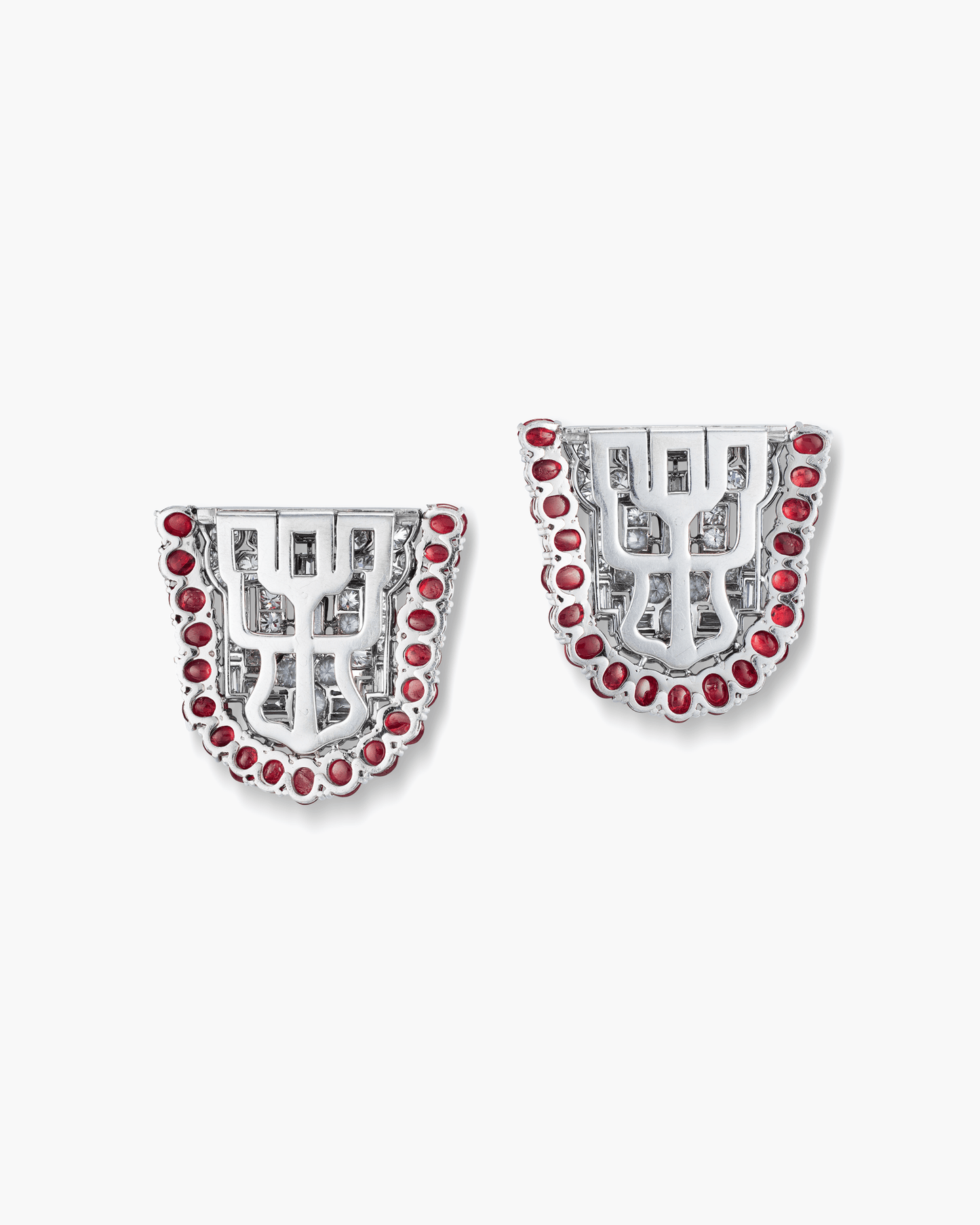 Art Deco Ruby and Diamond Double Clip Brooches