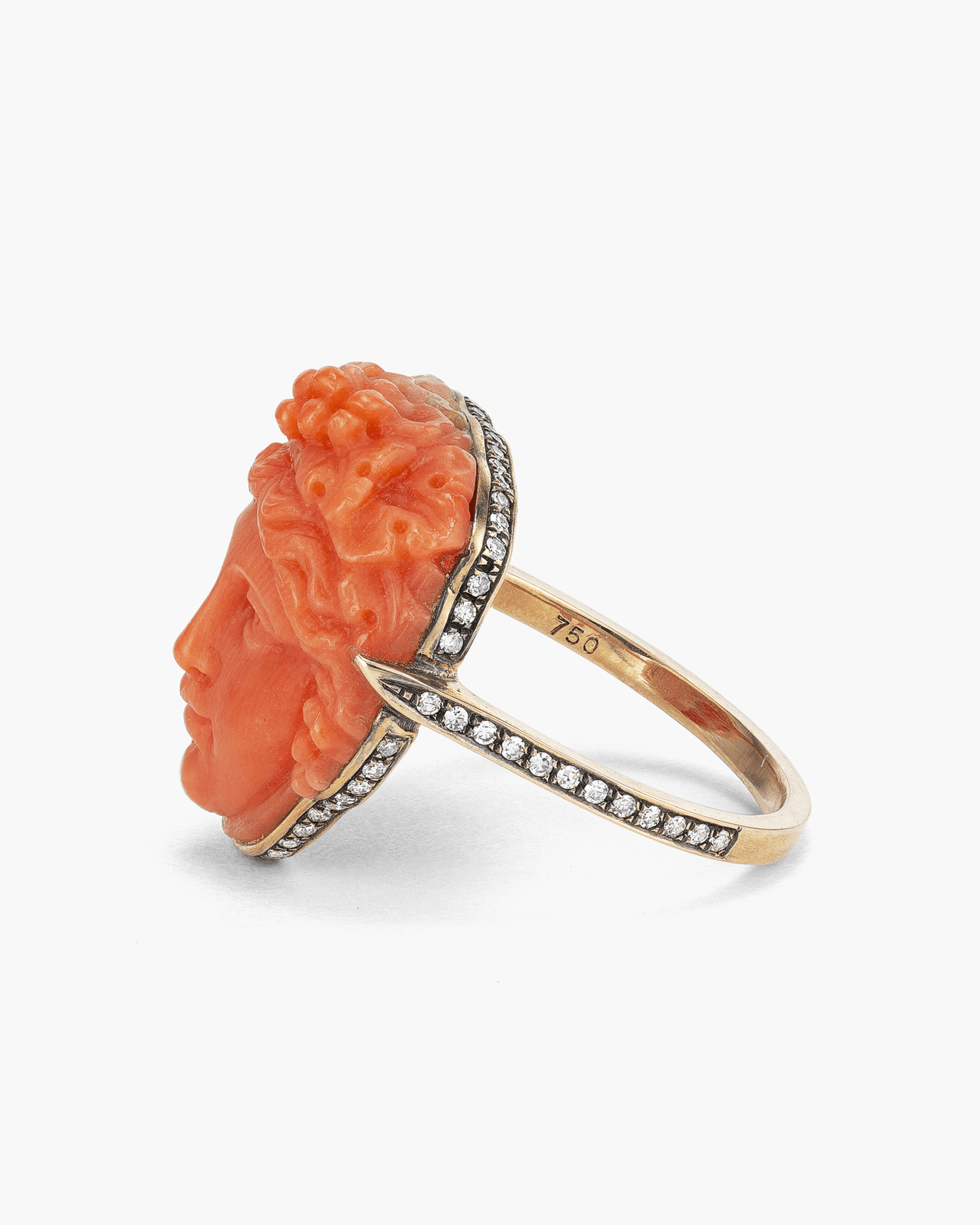 Estate Corallium Rubrum and Diamond Bacchus Ring