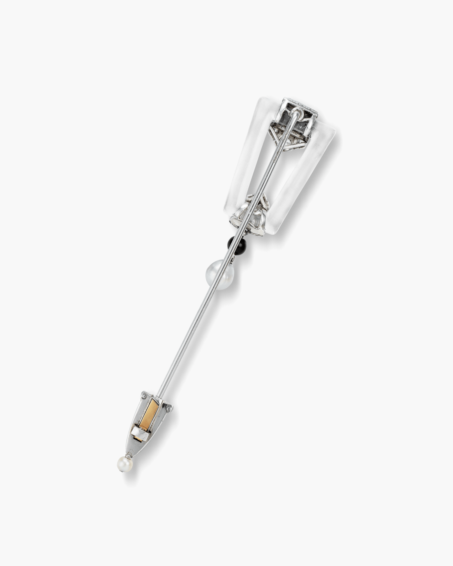 Art Deco Rock Crystal, Enamel, Onyx, Diamond & Pearl Jabot by Cartier