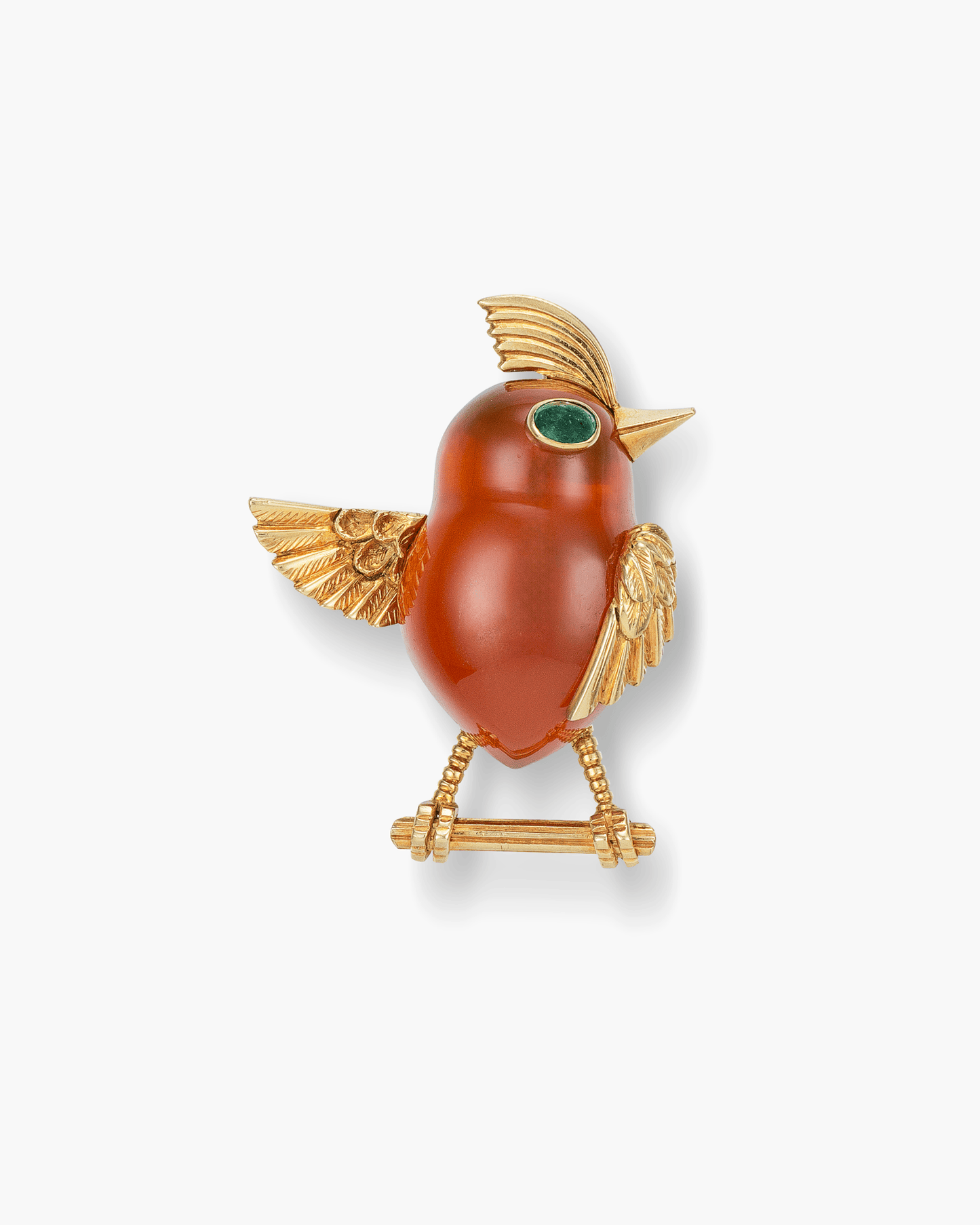 Estate Carnelian and Emerald Bird Brooch by Cartier