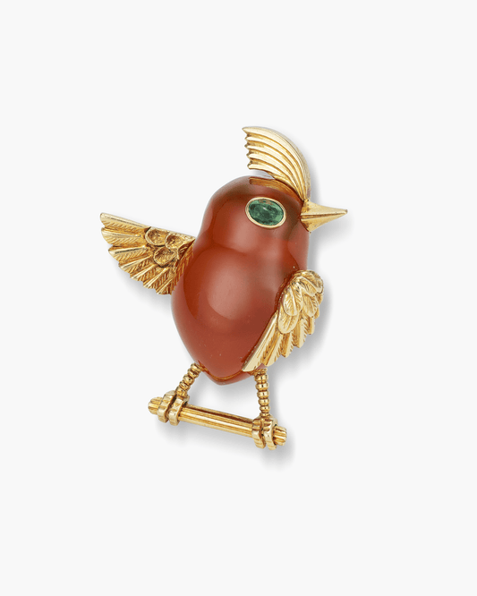 Estate Carnelian and Emerald Bird Brooch by Cartier