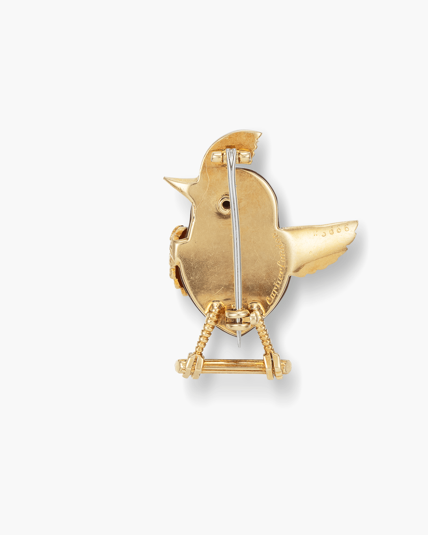 Estate Carnelian and Emerald Bird Brooch by Cartier