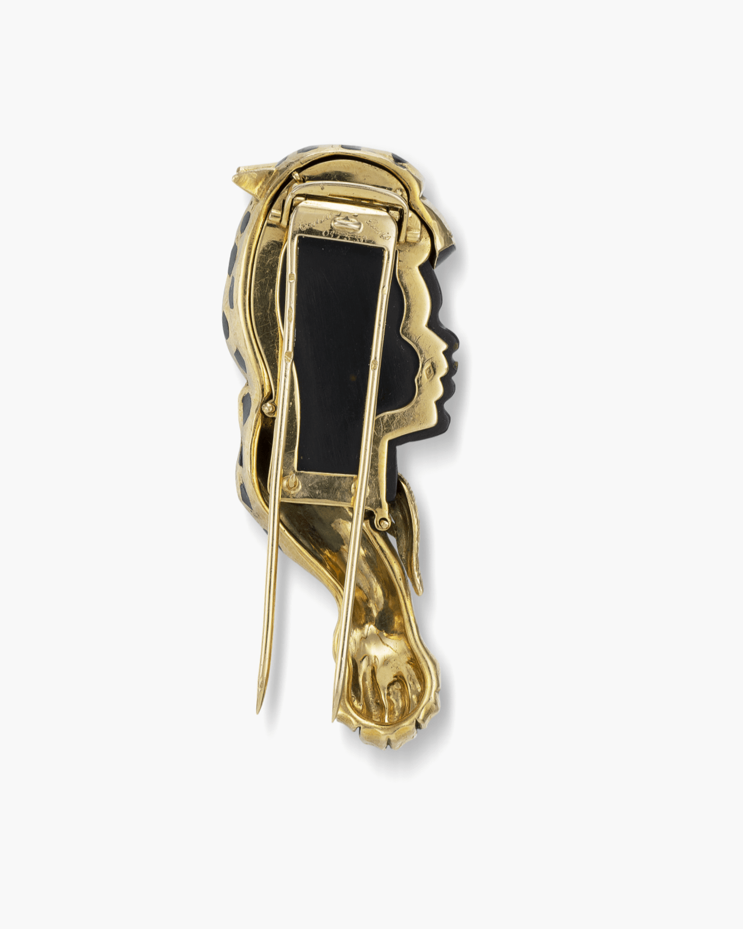 Estate Tortoise Shell, Enamel, Diamond and Emerald Blackamoor Brooch by Cartier