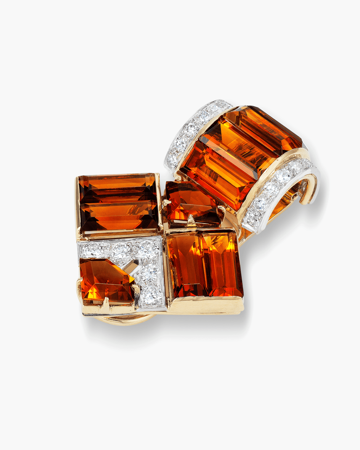 Estate Citrine and Diamond Geometric Clip by Cartier