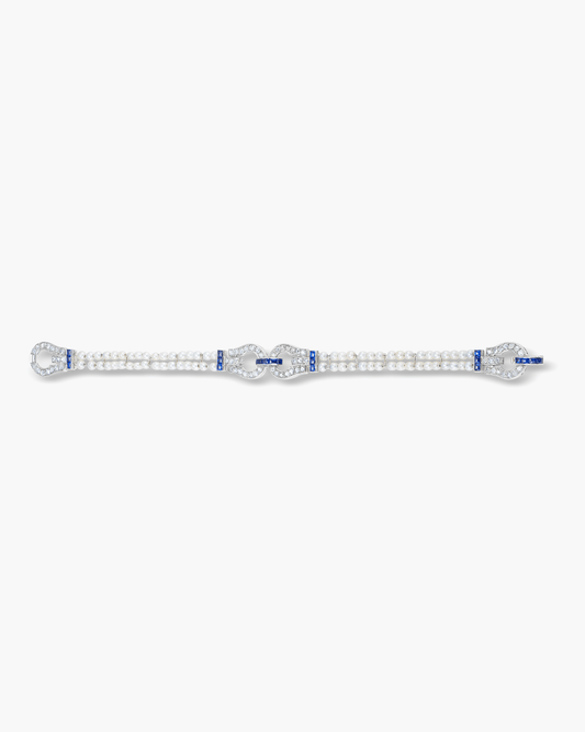 Edwardian Natural Pearl, Diamond and Sapphire Bracelet
