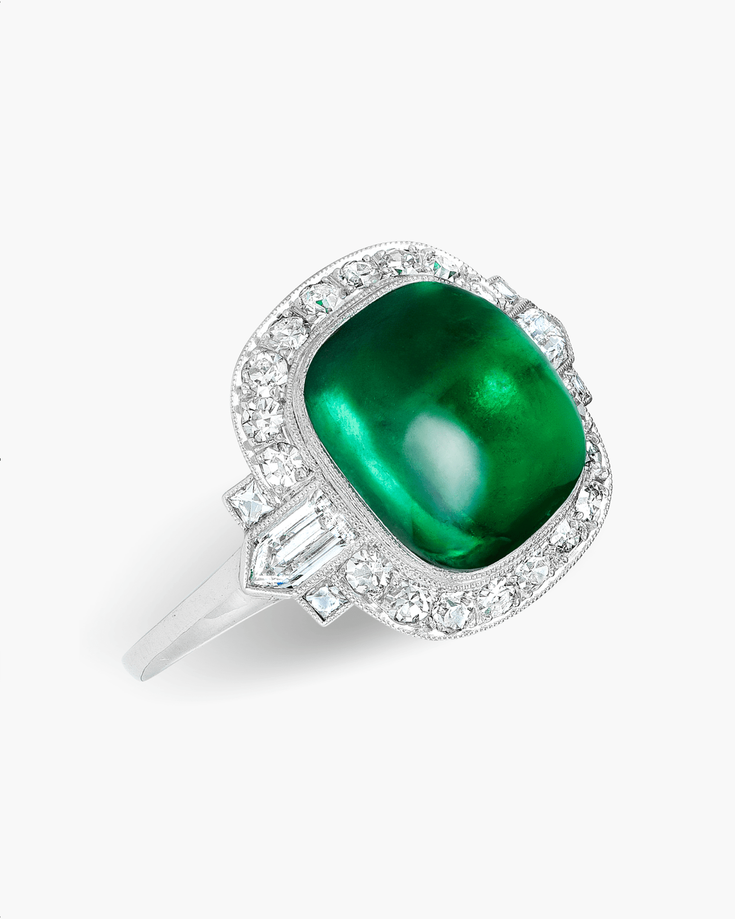 Art Deco Sugarloaf Colmbian Emerald and Diamond Ring