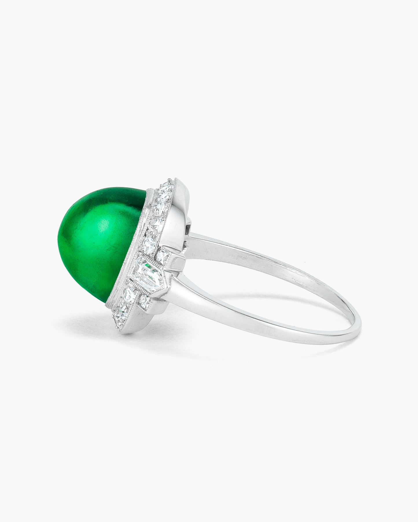 Art Deco Sugarloaf Colmbian Emerald and Diamond Ring