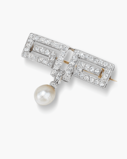 Art Deco Natural Pearl and Diamond Brooch