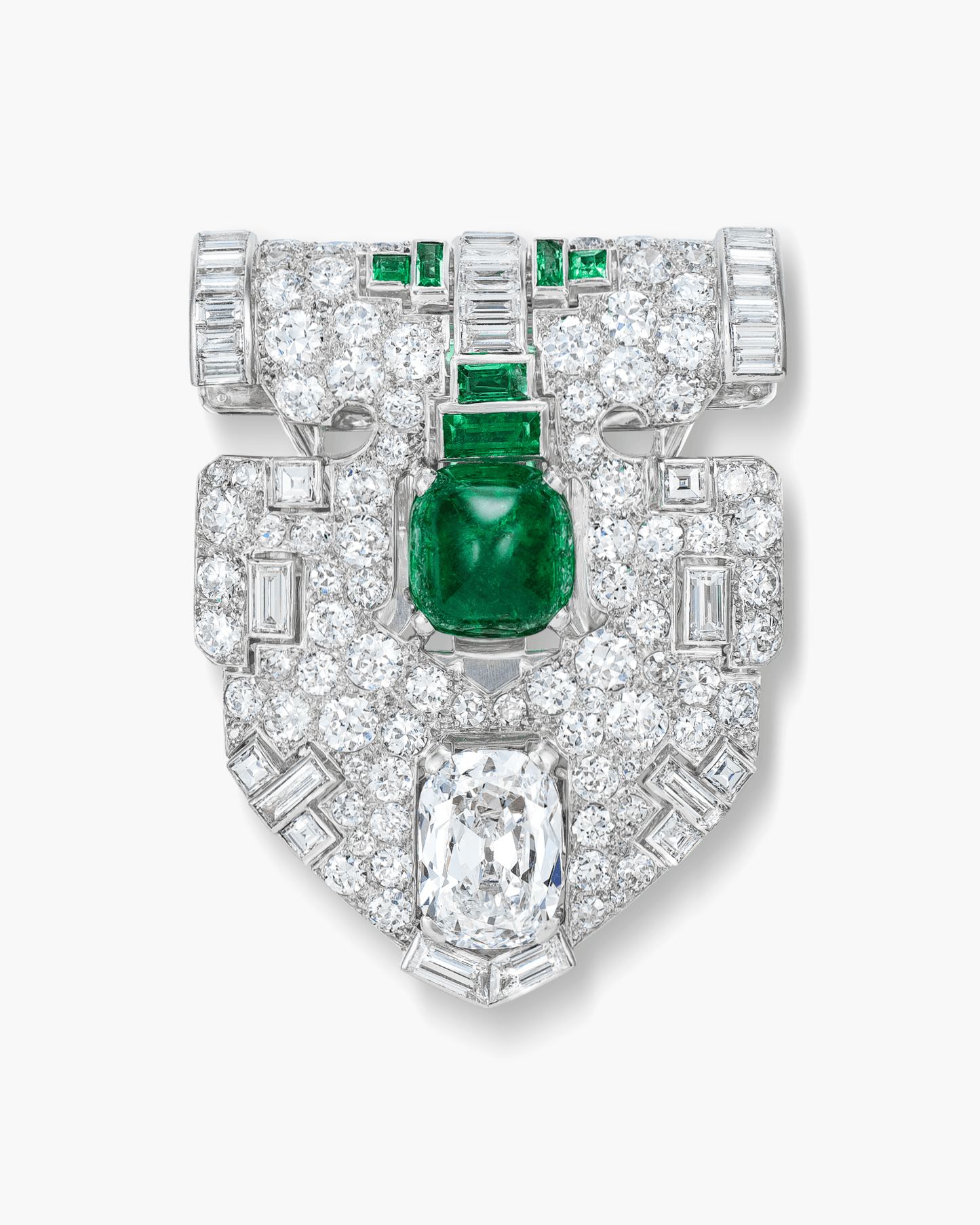 Art Deco Diamond and Emerald Clip by Cartier