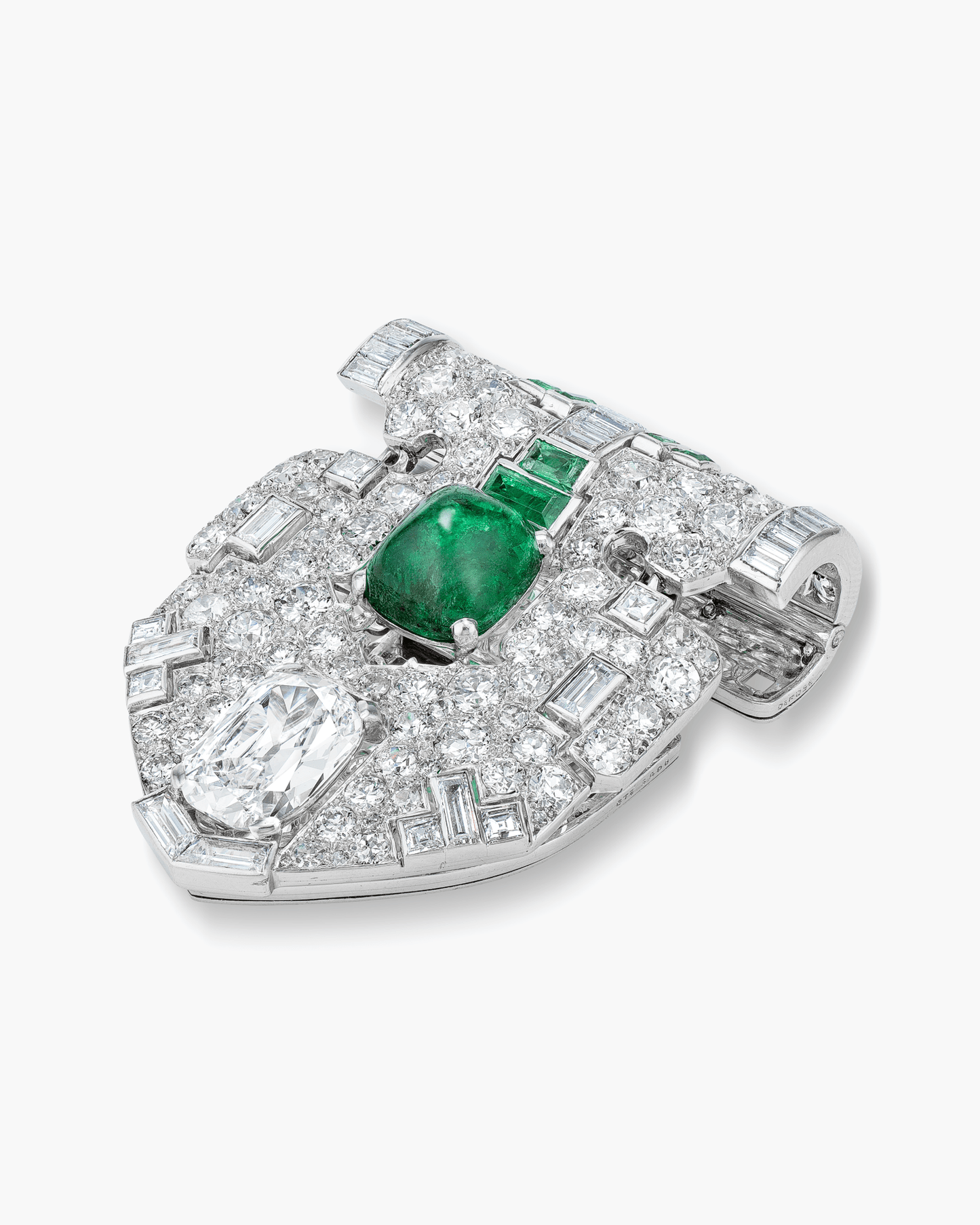 Art Deco Diamond and Emerald Clip by Cartier