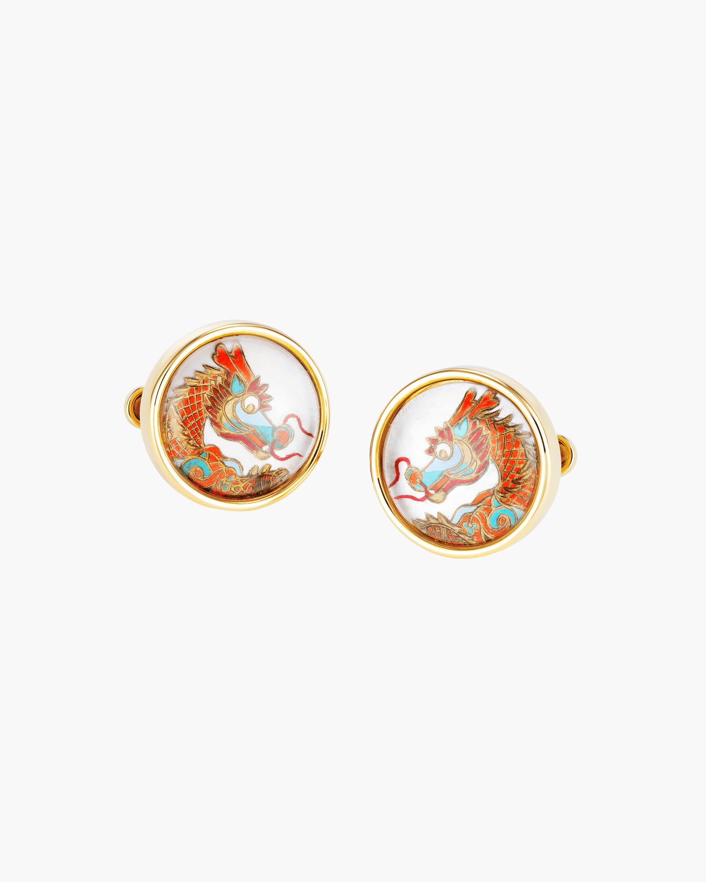 Mother of Pearl and Crystal Hand Painted Dragon Cufflinks