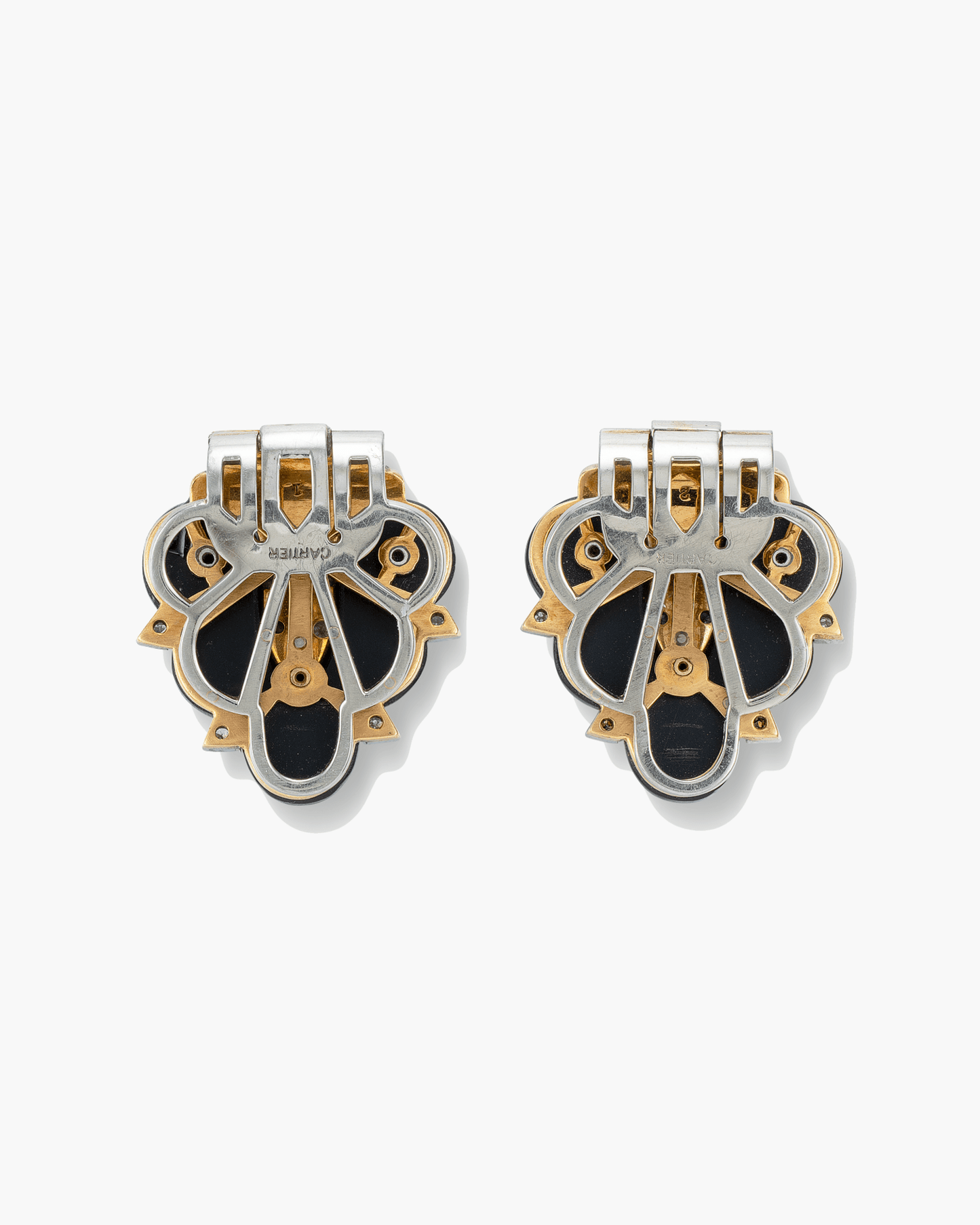 Art Deco Diamond, Ruby, Enamel, Onyx and Turquoise Lapel Clips by Cartier