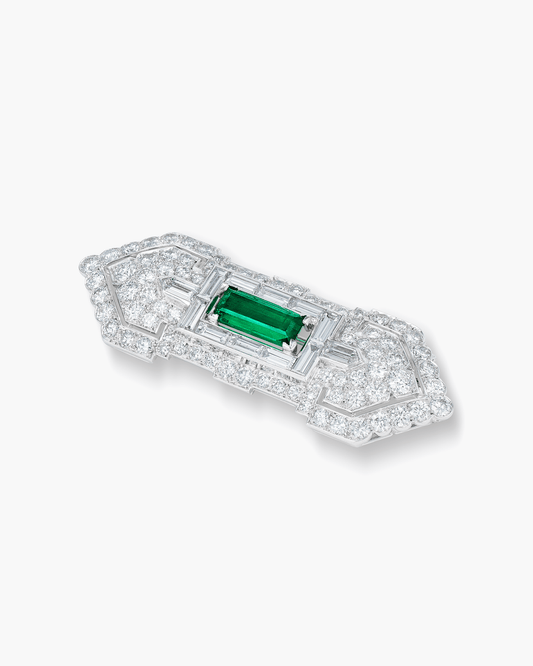 Art Deco Emerald and Diamond Plaque Brooch by Cartier