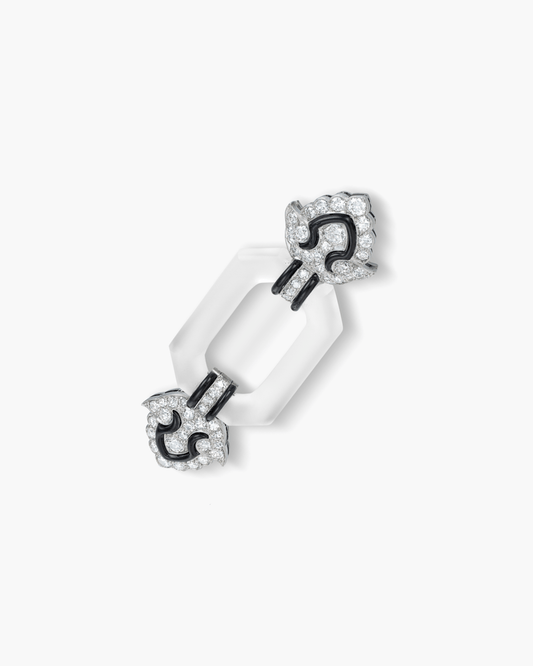 Art Deco Diamond, Rock Crystal and Black Enamel Brooch by Mauboussin