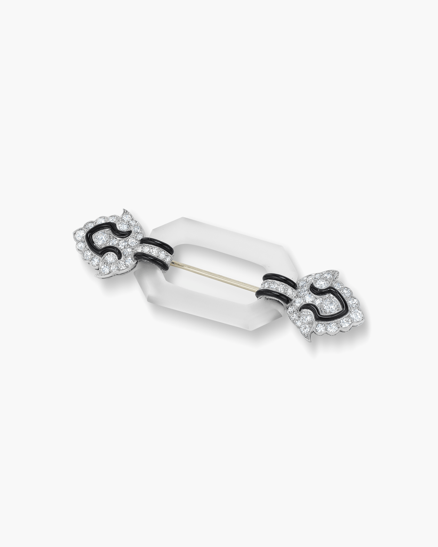 Art Deco Diamond, Rock Crystal and Black Enamel Brooch by Mauboussin