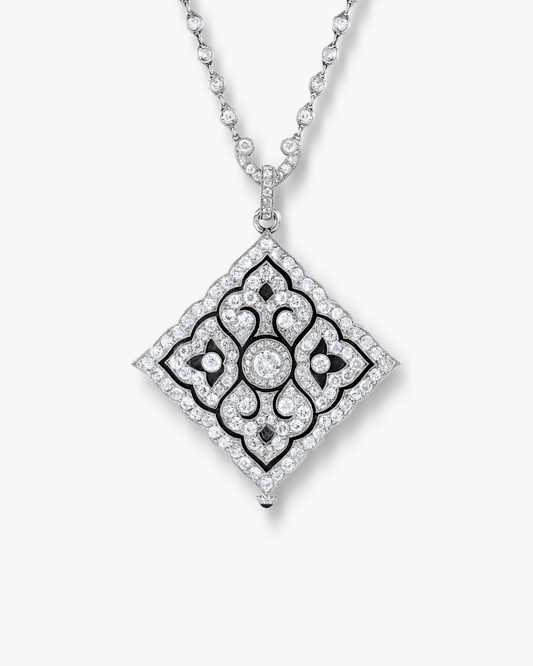 Edwardian Diamond and Sapphire White Enamel Pendant Watch by Cartier