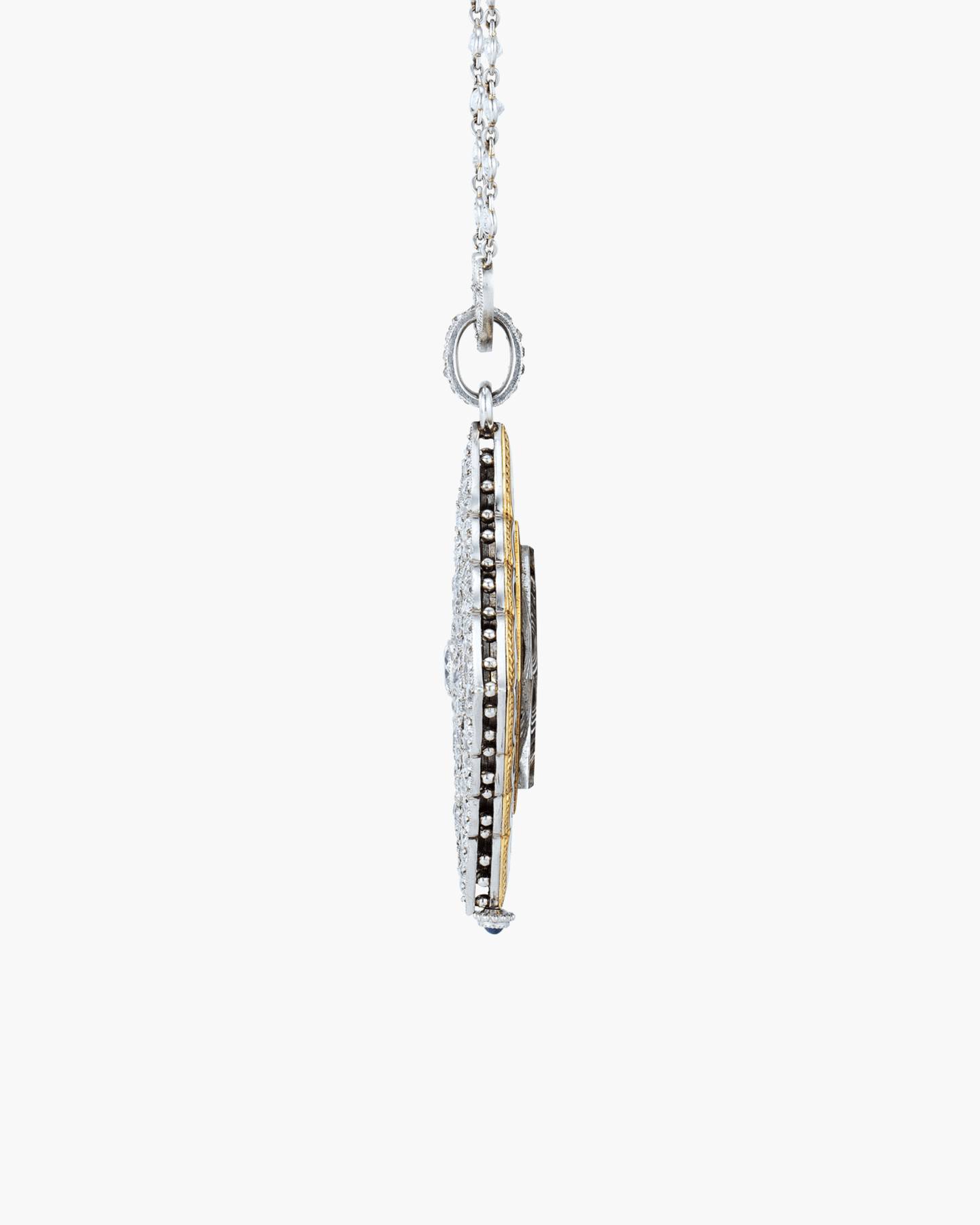 Edwardian Diamond and Sapphire White Enamel Pendant Watch by Cartier