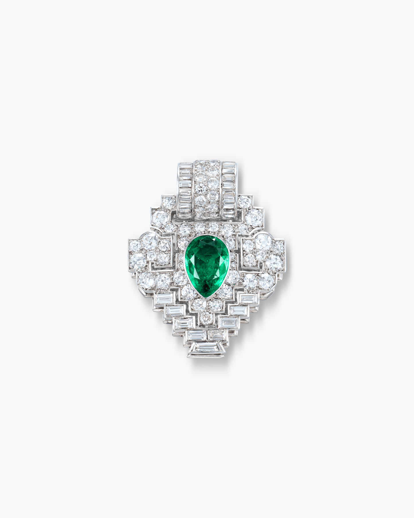 Art Deco Emerald and Diamond Clip Brooch by Cartier