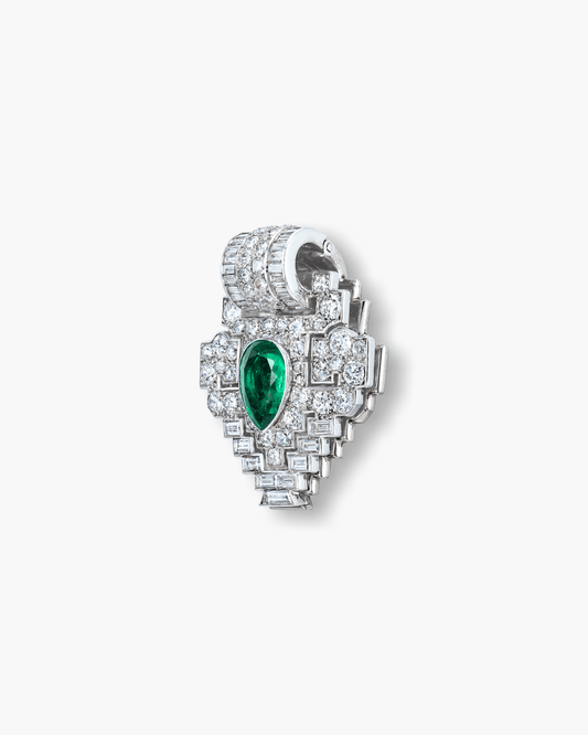 Art Deco Emerald and Diamond Clip Brooch by Cartier