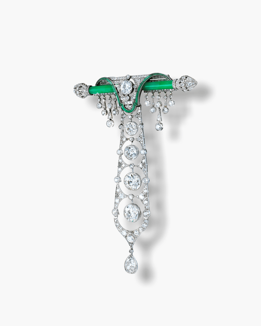 Edwardian Jade and Diamond Pendant Brooch