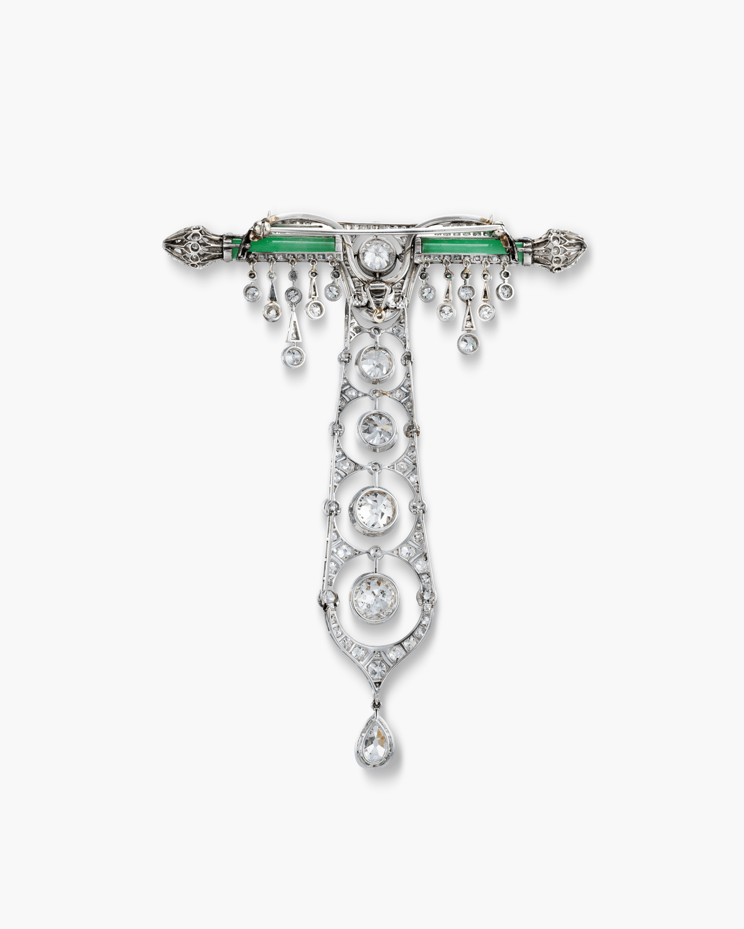 Edwardian Jade and Diamond Pendant Brooch