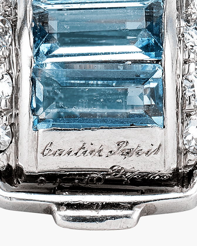 Art Deco Aquamarine and Diamond Clip Brooch by Cartier