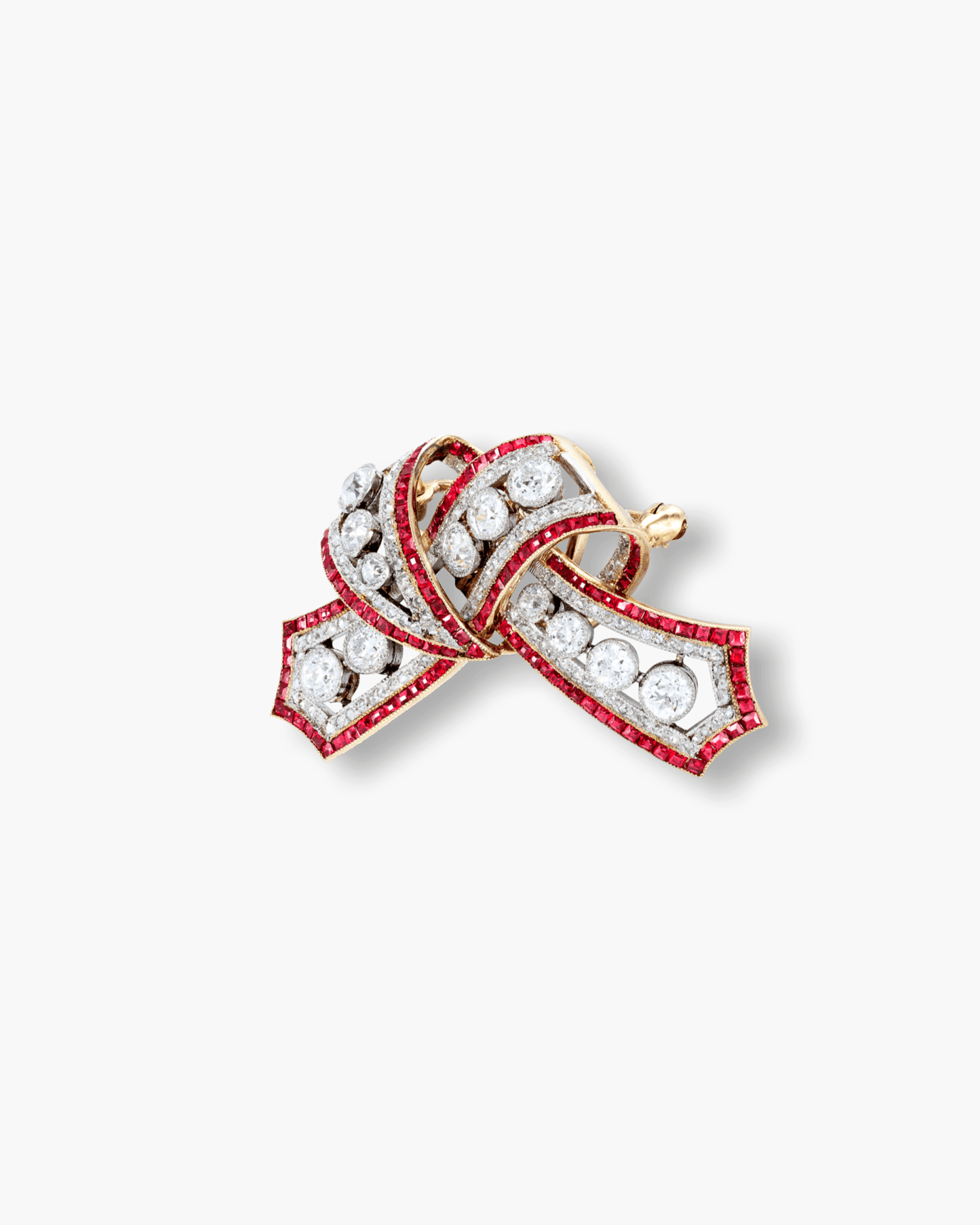 Edwardian Diamond and Ruby Bow Brooch