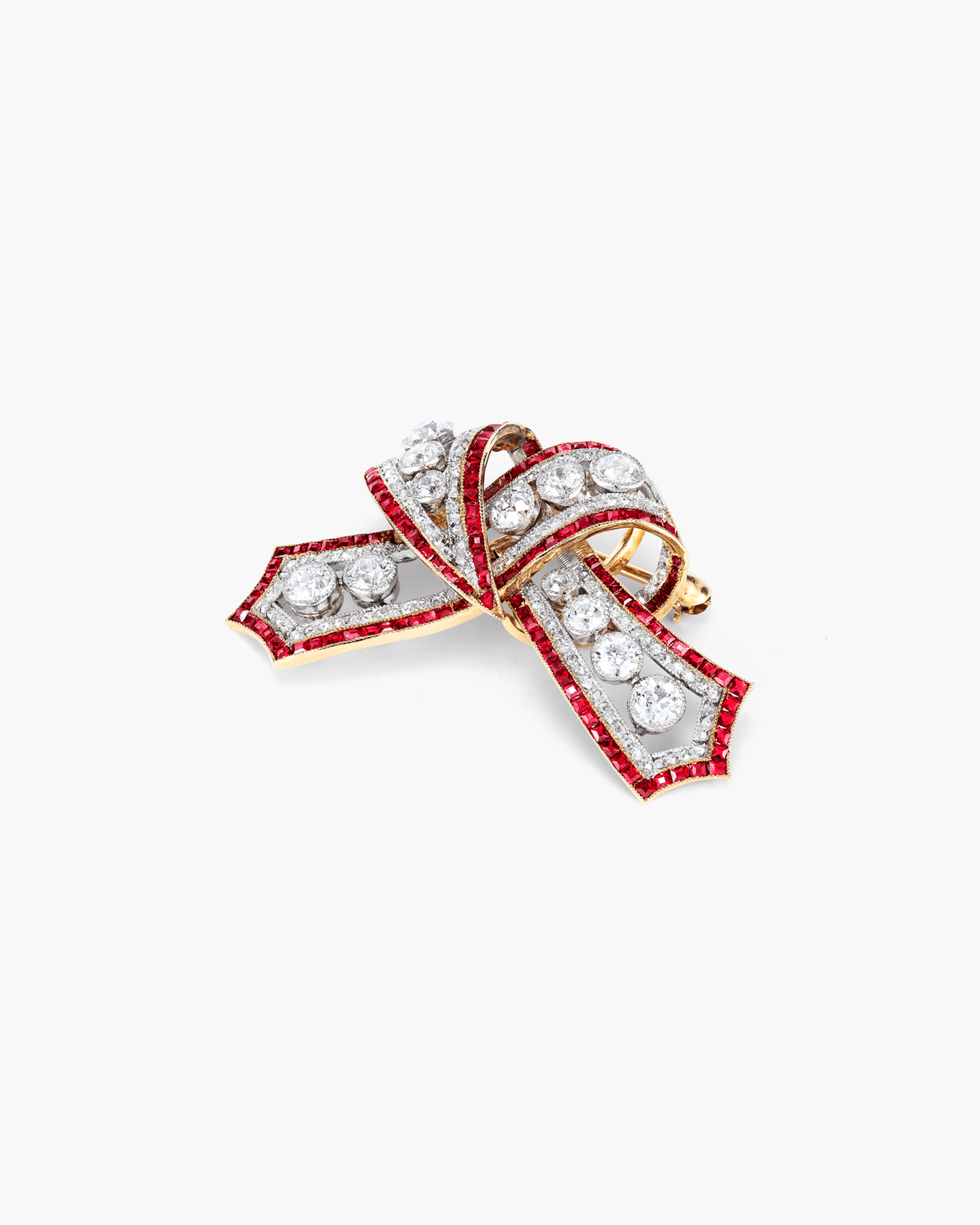 Edwardian Diamond and Ruby Bow Brooch