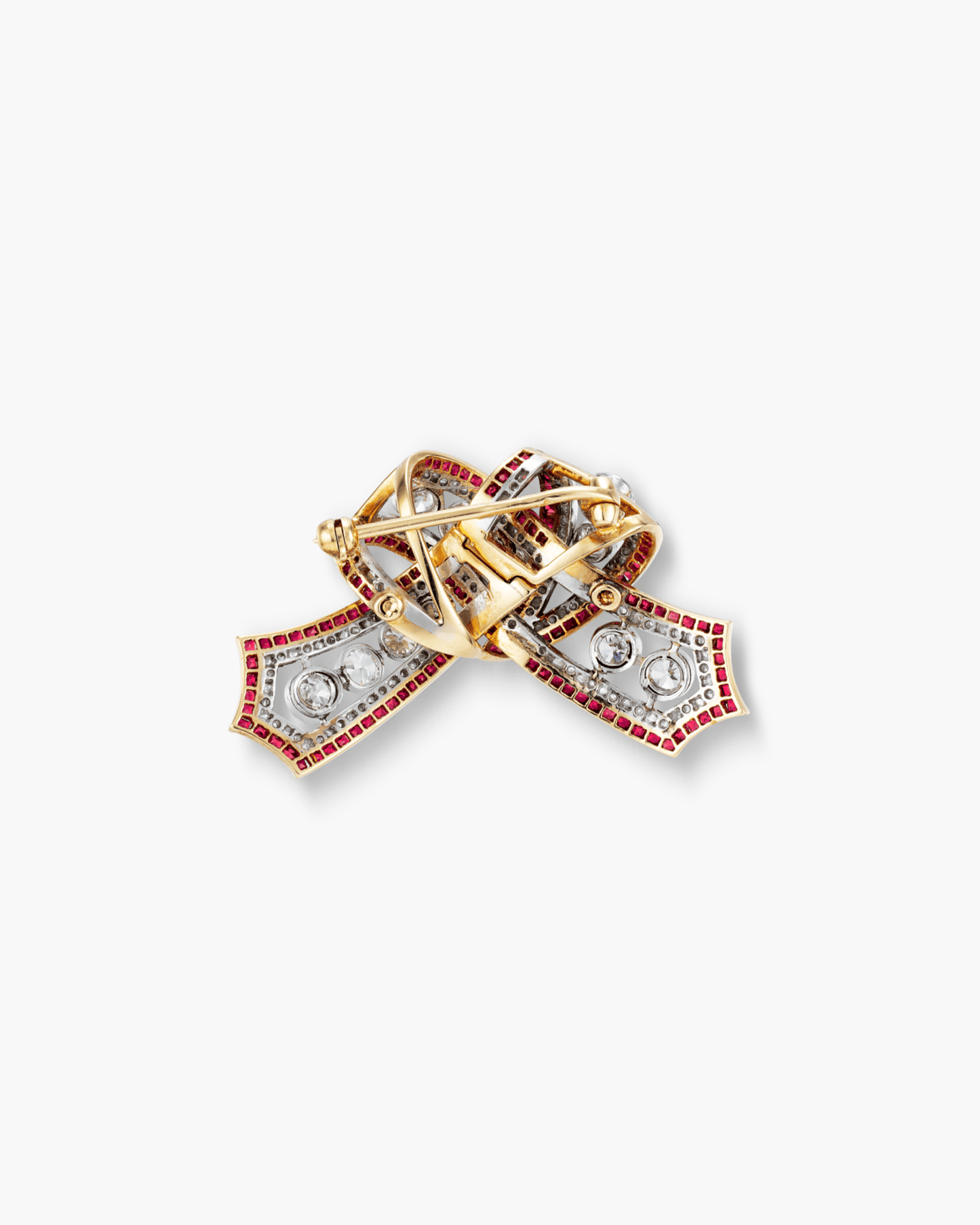 Edwardian Diamond and Ruby Bow Brooch