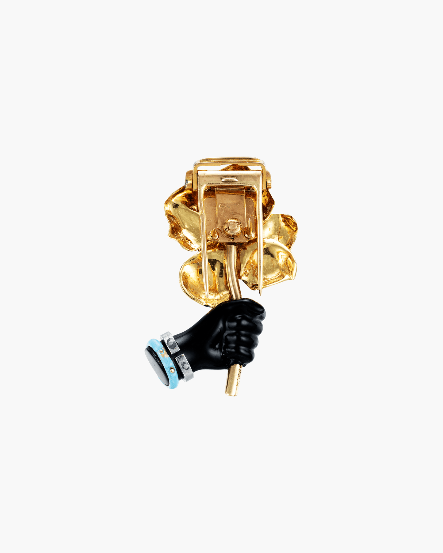 Art Deco Diamond and Enamel Rose in Hand Clip Brooch by Cartier