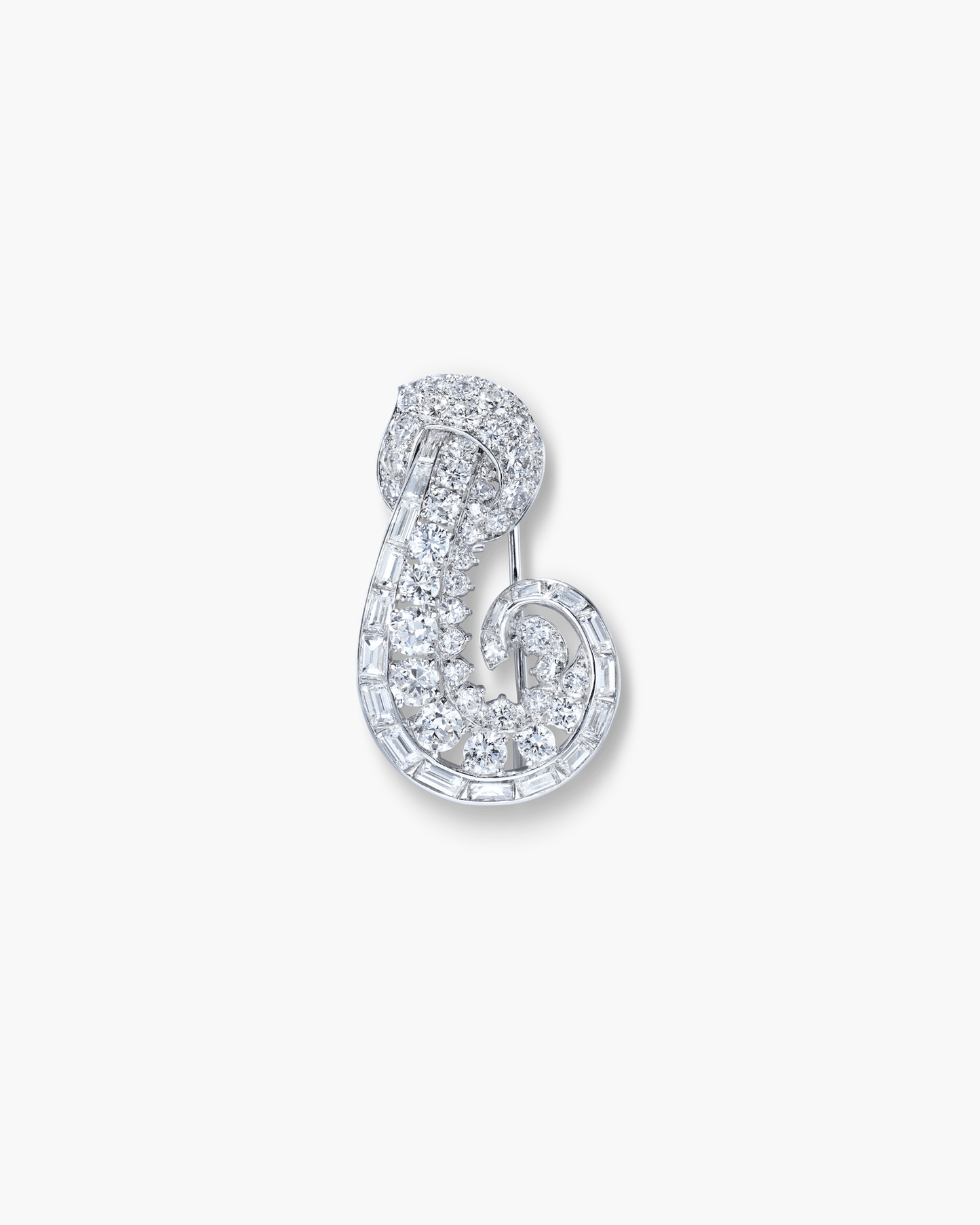 Estate Diamond Scroll Clip Brooch by Cartier