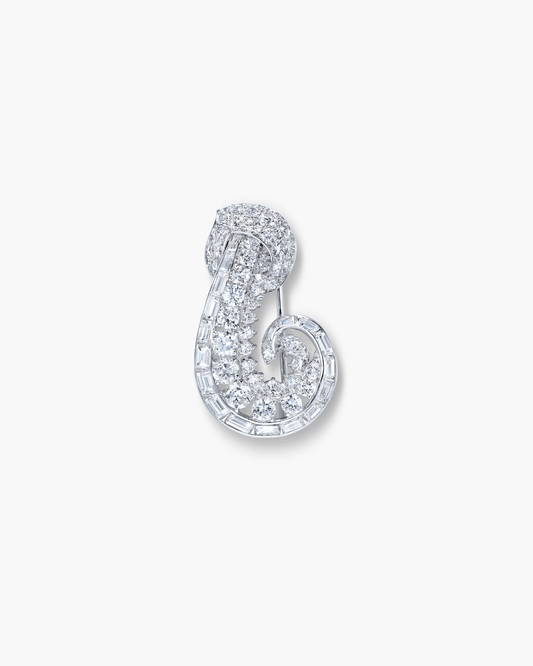 Estate Diamond Scroll Clip Brooch by Cartier