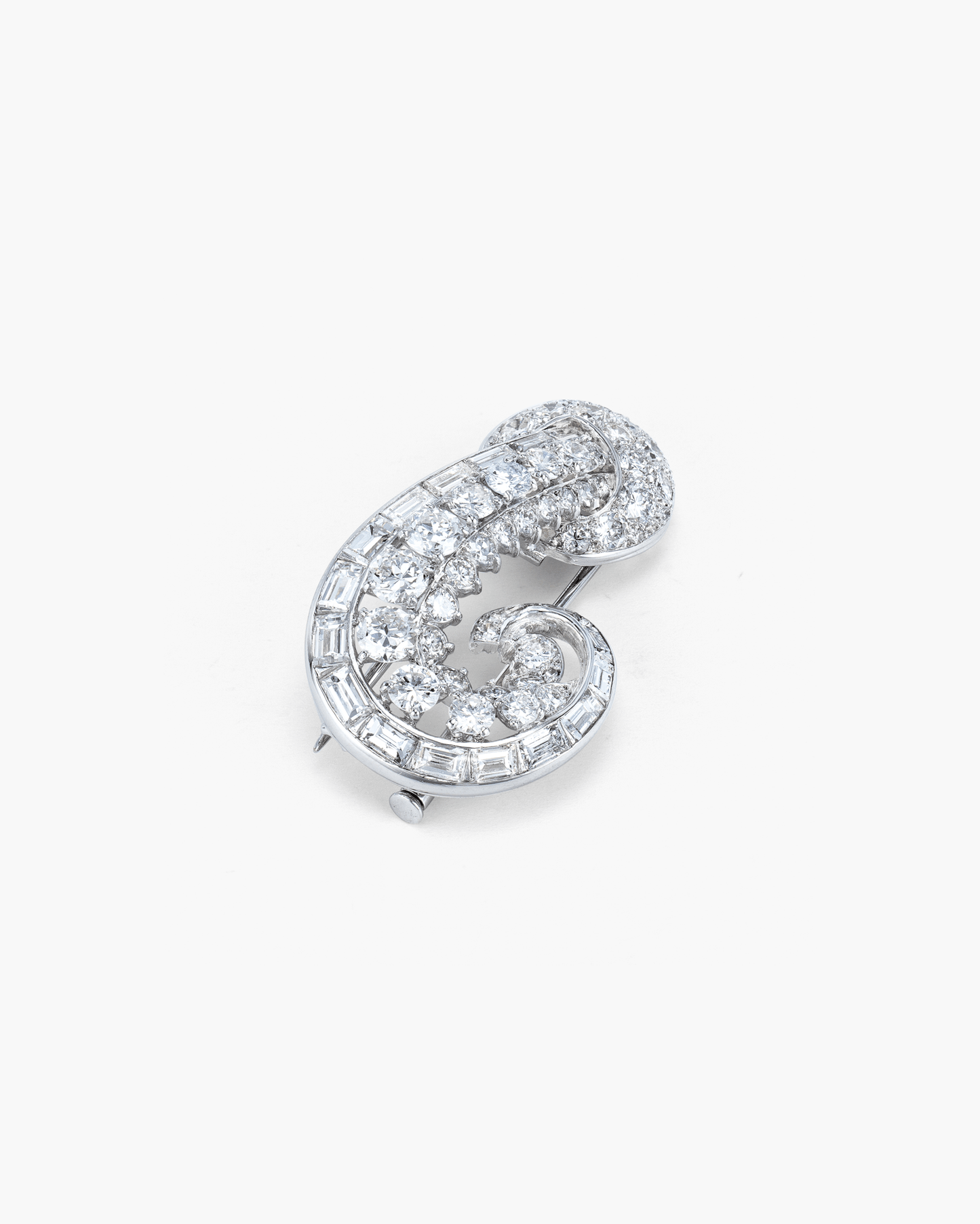 Estate Diamond Scroll Clip Brooch by Cartier
