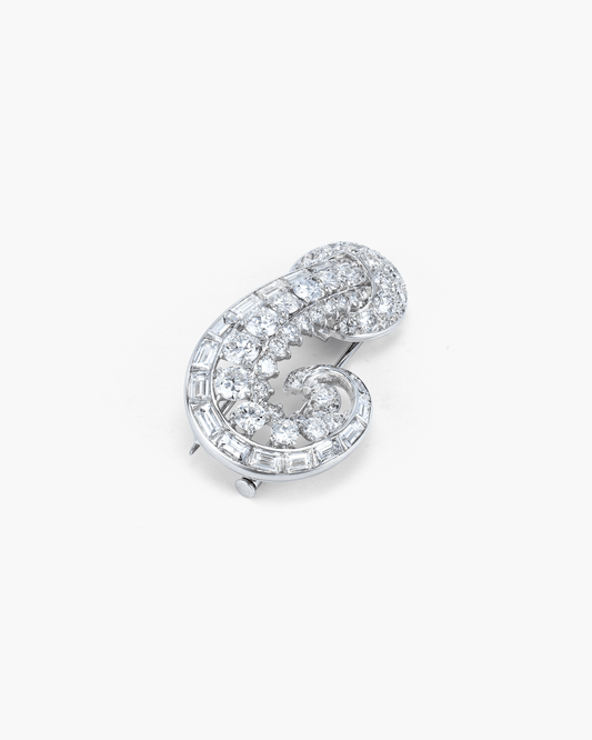 Estate Diamond Scroll Clip Brooch by Cartier