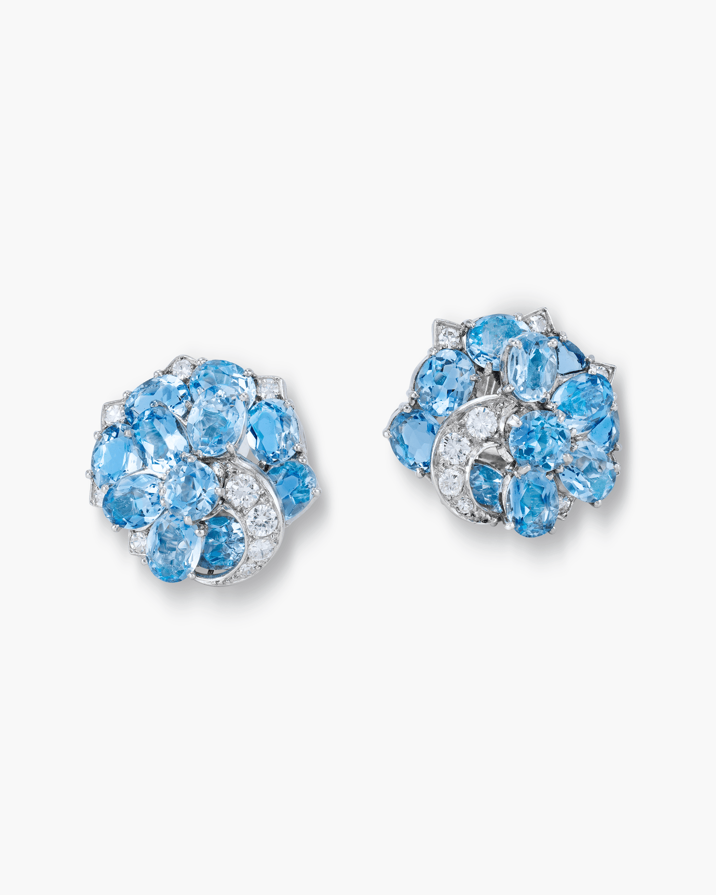 Art Deco Aquamarine and Diamond Floral Spiral Earrings by Cartier